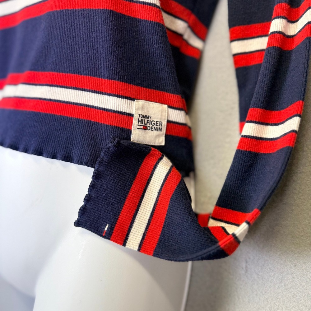 Americana red white blue Ribbed Long Sleeve Top S Y2K‎ Indie Sleaze BabyTee - Picture 3 of 6